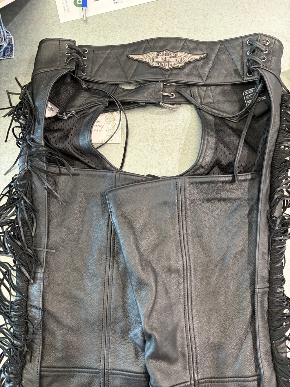 Harley-Davidson Black Leather Fringe Vest with Wing Patch
